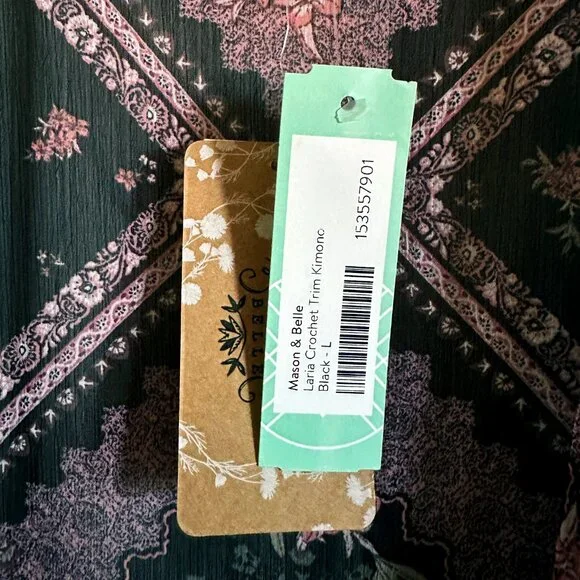 Mason & Belle Laria Crochet Floral Open Front Kimono Large - Picture 7 of 8